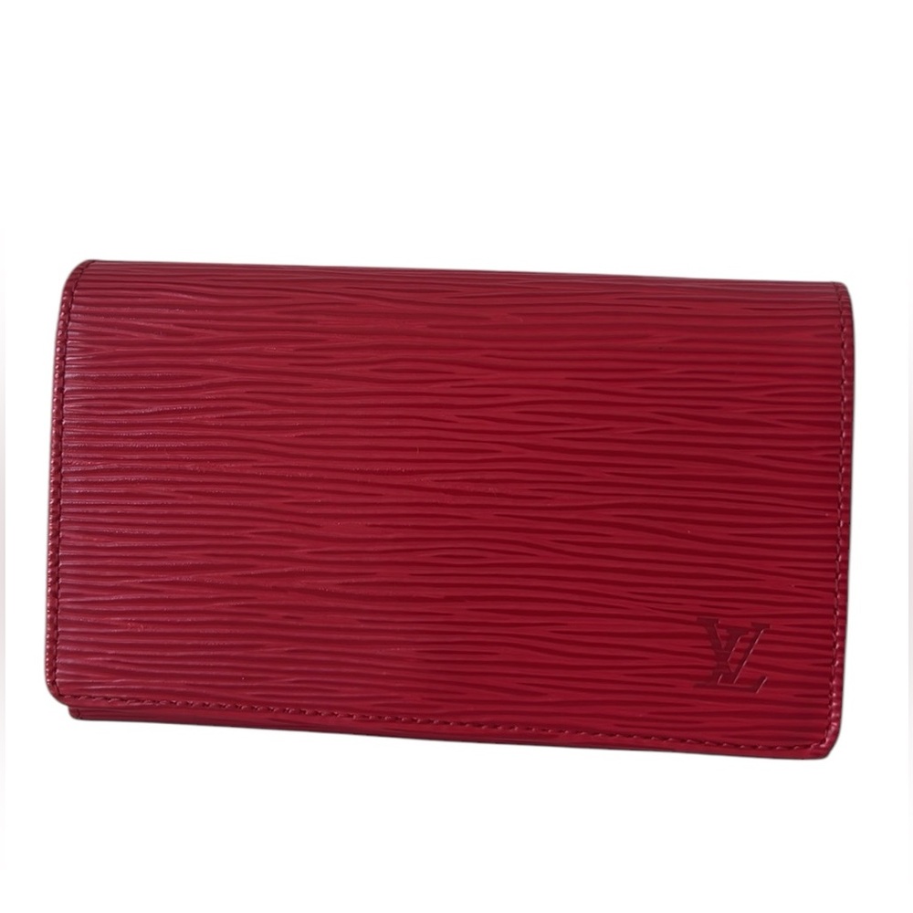 Louis Vuitton Red Epi leather Porte Monnaie Billets Tresor wallet